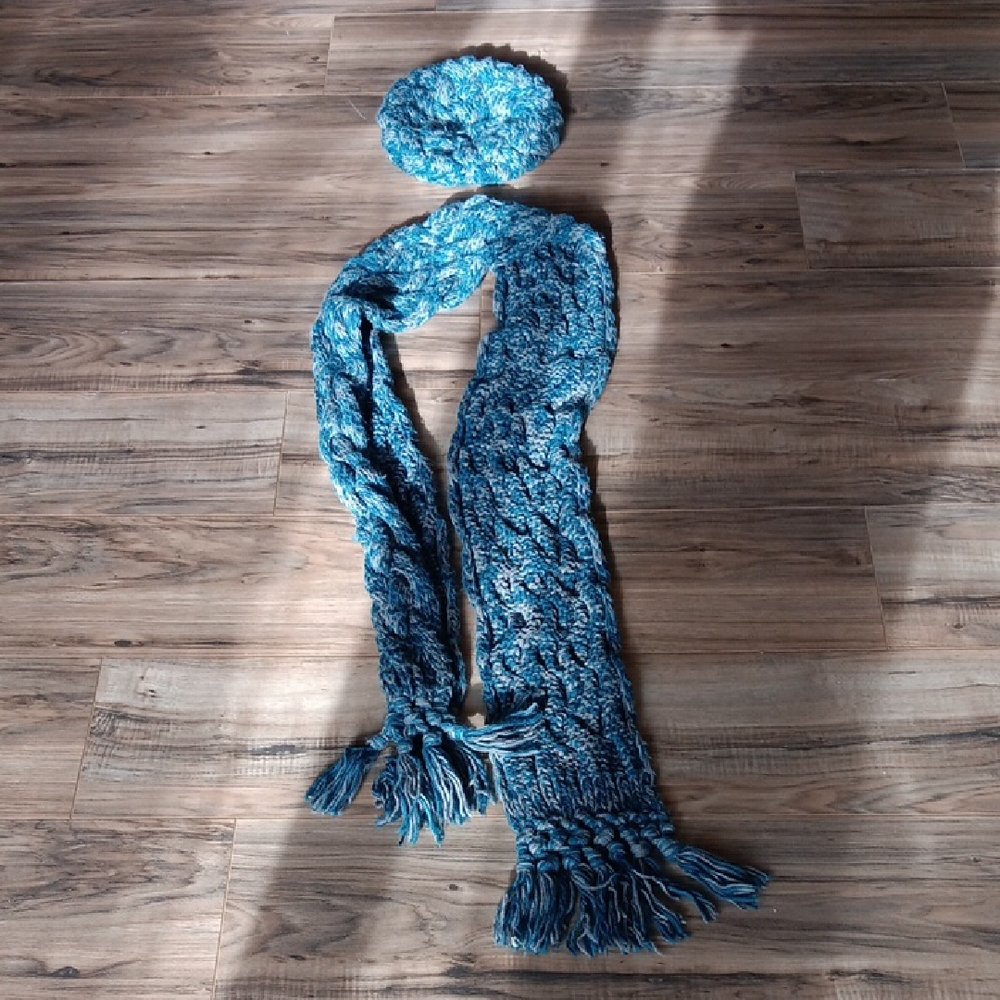 Blue Knit Scarf and Hat Set